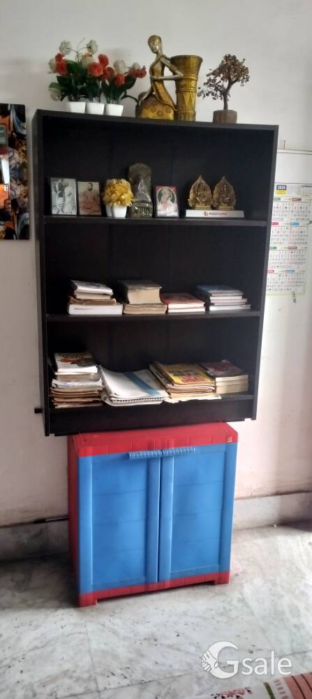 book shelf with multipurpose storage 