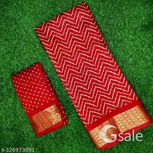Semi Dola Silk Leheriya Printed Saree With Weaving Border & Running Blouse.