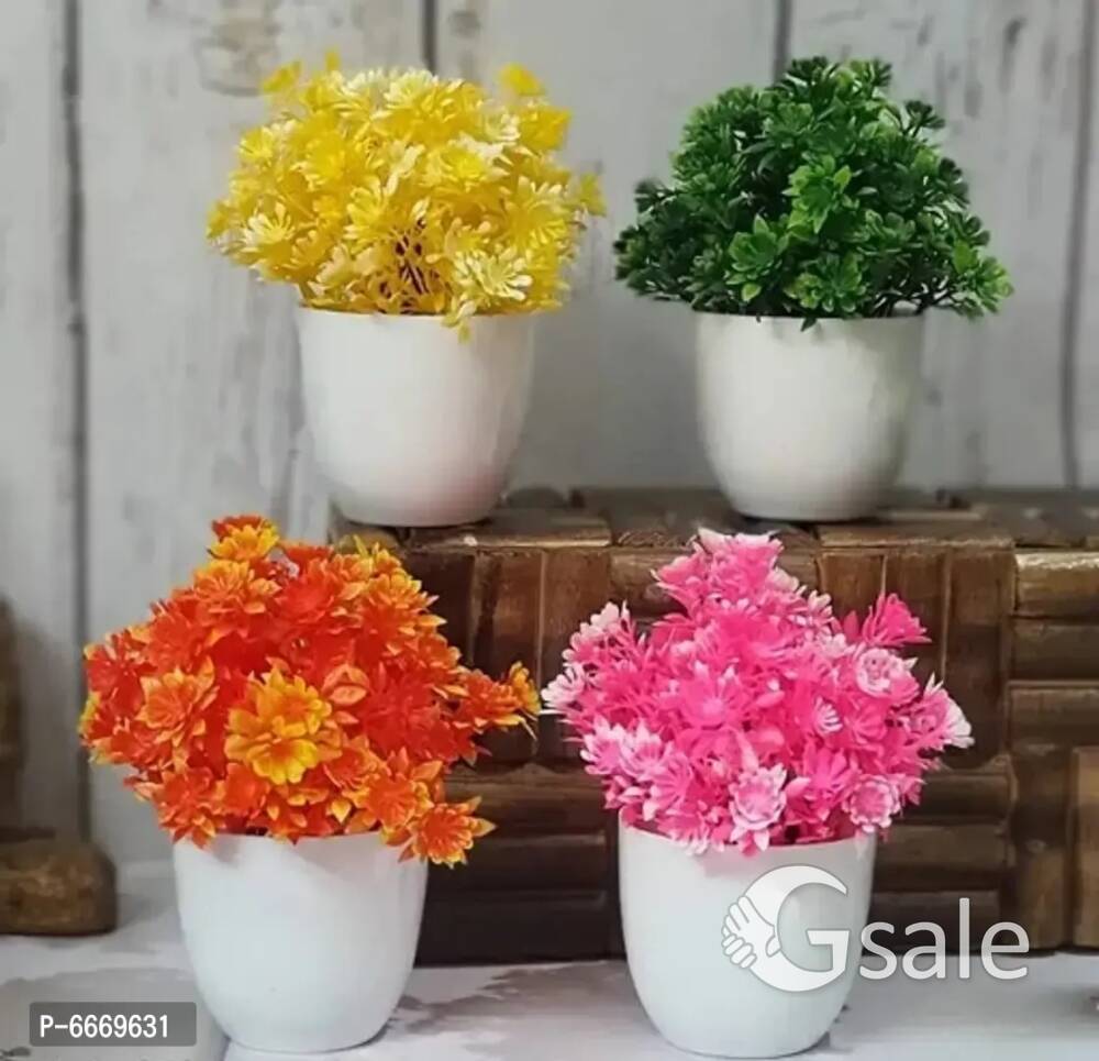 4 Artificial Flowers with pot for Home decor