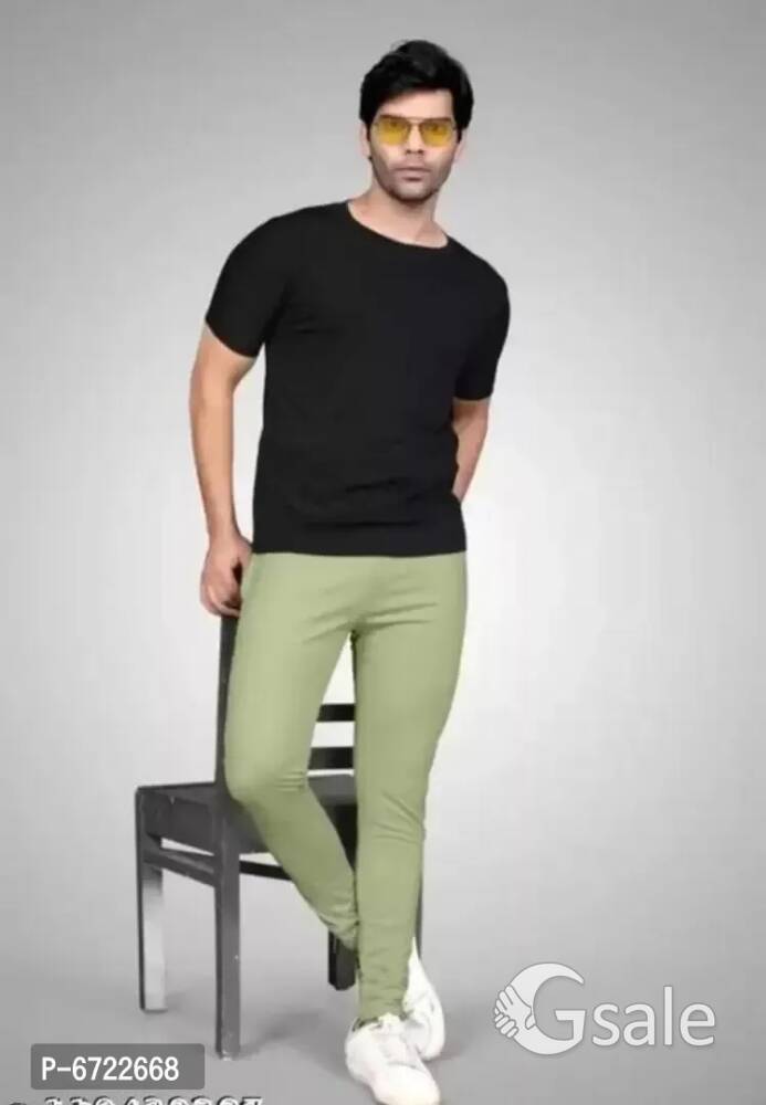 Green Synthetic Regular Pants for Men