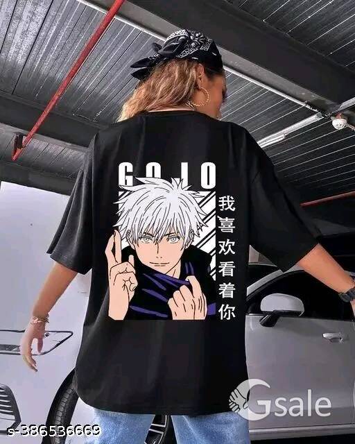Women Anime Gojo Casual T-Shirt|Cotton Oversized Tshirt|Black Jujutsu Kaisen Anime Print Tshirt