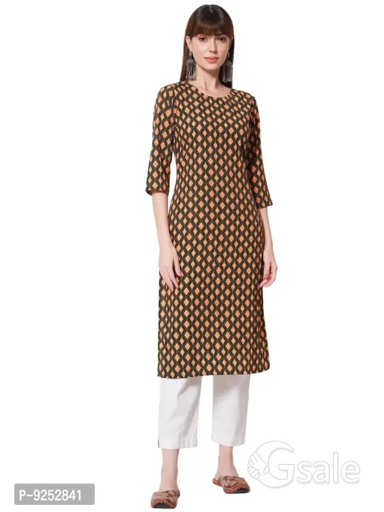 Vaani Creation Embroidery Yoke with Foil Printed Kurti (XL, Coffee)