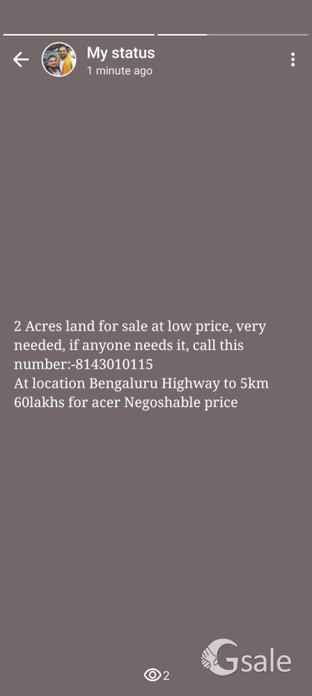 Total 2 acers land price 1 acer 60lakhs for acer total 1.2cr 