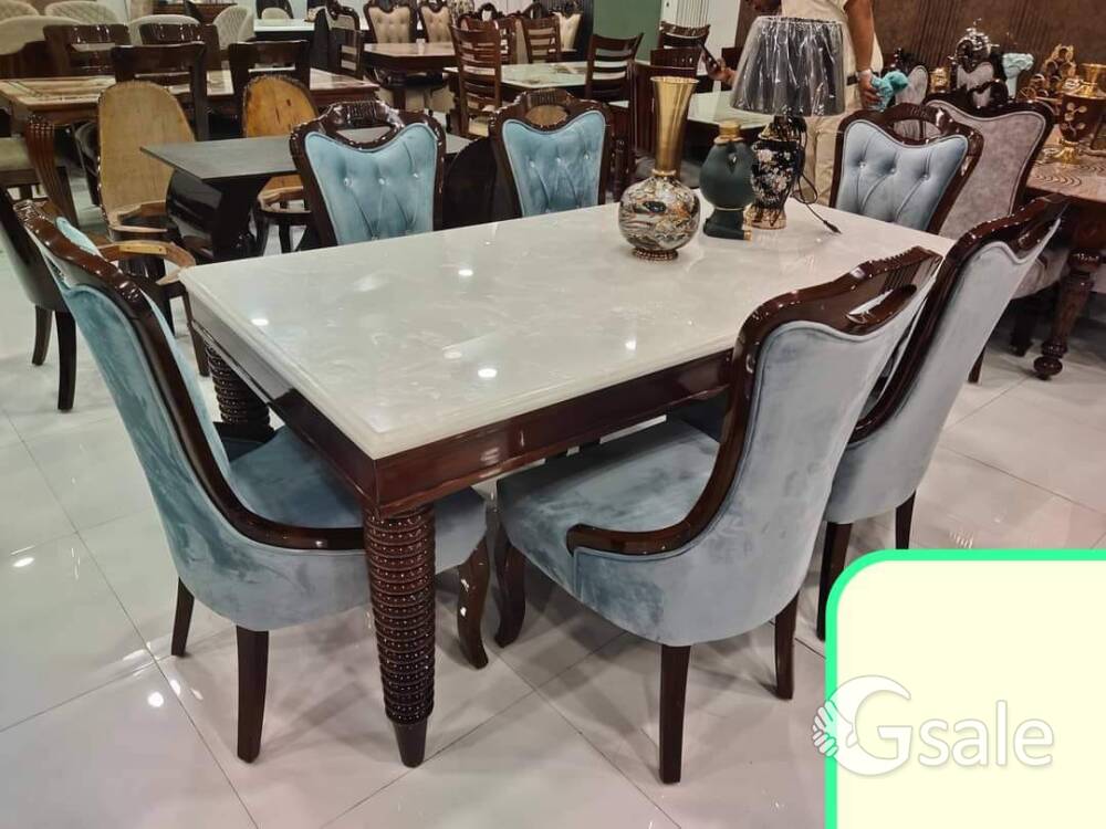 marble top teakwood dining table 