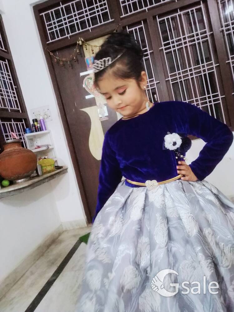 "Enchanting Blue Velvet & Silver Barbie Frock for Little Princesses"