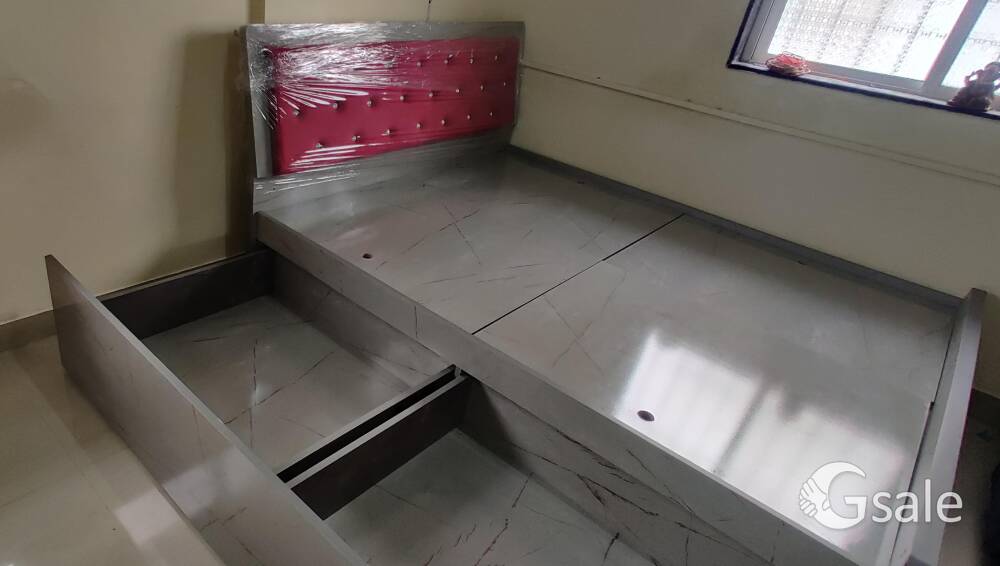 New Unused Queen size Bed with big storage Boxes and back rest cushion 