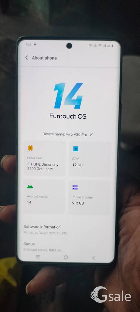 Vivo V30 pro 12GB ROM  512 internal Memory 