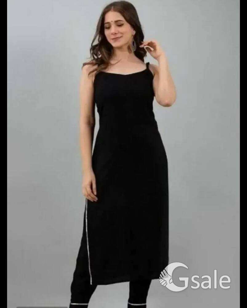 Black Rayon Self Design Kurtas For WomenSize: XSSMLXL2XL Color:  Black Fabric:  Rayon Type:  Kurta B