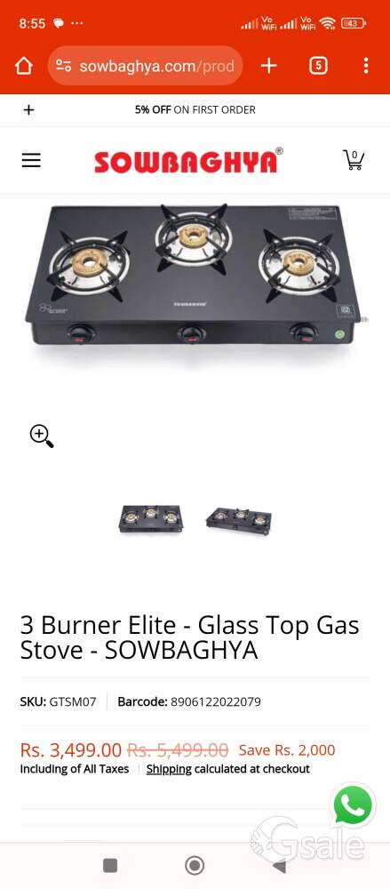 Gas Stove 3 burner galss 3500 and Grinder Sale 2ltr 3500