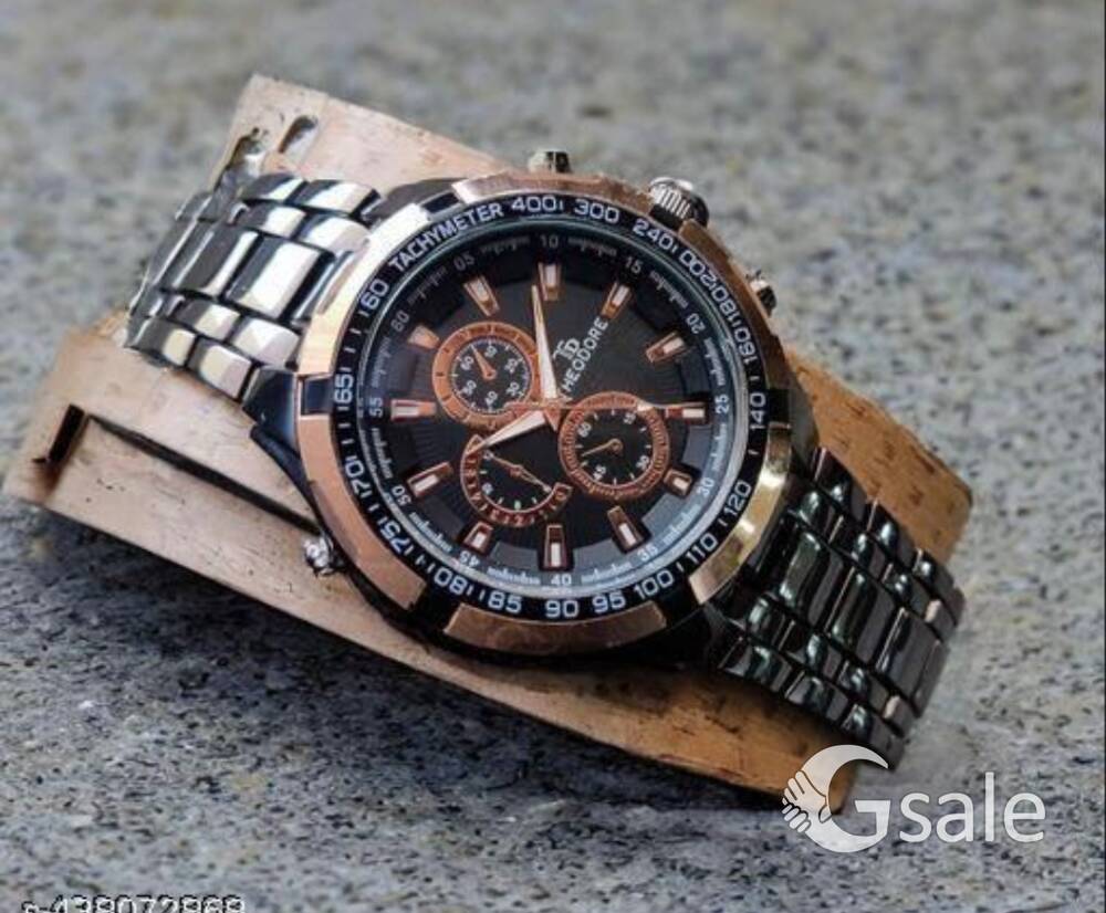 trendy men black heavy metal analog watch 