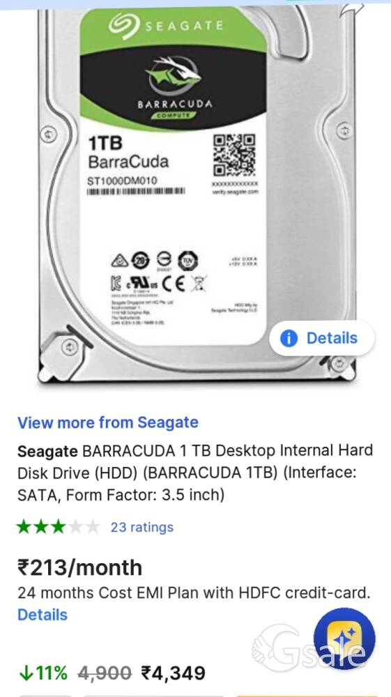Seagate 1 TB hard disk 