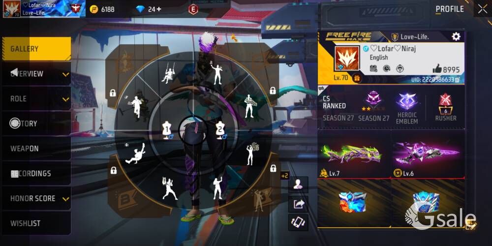 70 leval id free fire
