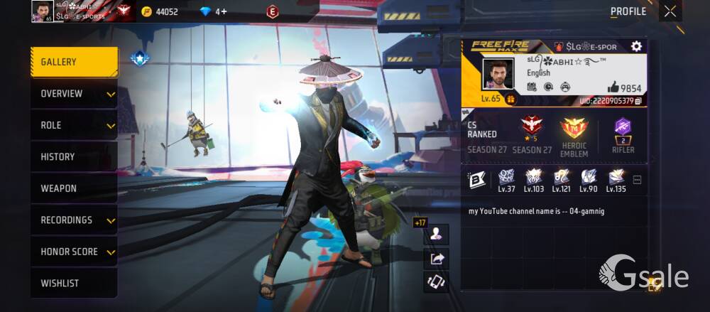 free fire I'd sale 