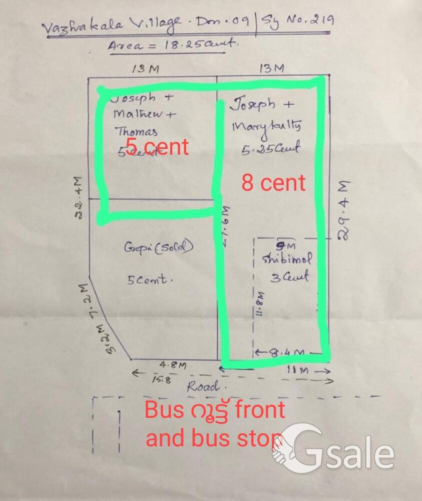 13 cent comercial or house plot bus stop frontage kakkanad Thuthiyoor for sale 