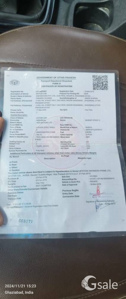Tata hexa diesel xm 2019 full silent excellent condition