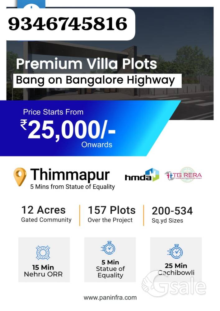 Plots for sale in Thimmapur, Hyderabad 9346745816