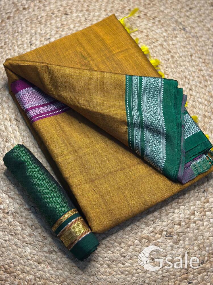 HANDLOOM plain chikki paras silk pallu sarees