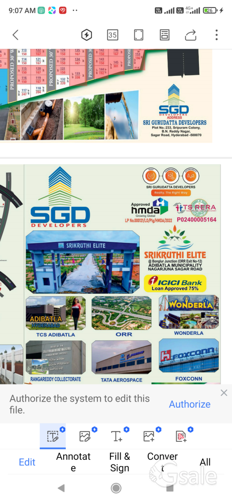 Fully Developed Hmda Layout Plots Bongloor , Adibhatla 