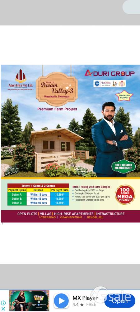 Dream valley-3 Mega farmland, 100 Acers project, Shadnagar under municipality project.