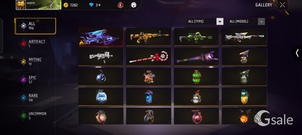 free fire I'd 69 lvl for sale 