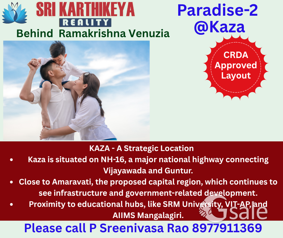 Plots for sale in Kaza, Paradize 2 , Sri Karthikeya reality , Guntur, Mangalagiri, Namburu