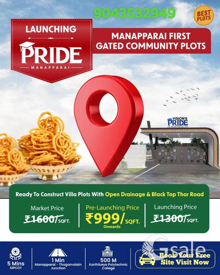 Manaparai's First Ever Gated community with 50 plus World Class Amenities living Villa Plots 