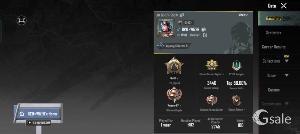 BGMI ID SELL ACCOUNT LEVEL - 52(BEDXWIZER)