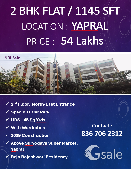 FLAT FOR SALE  @ 1145 SQFT @ 2BHK @ 54Lakhs