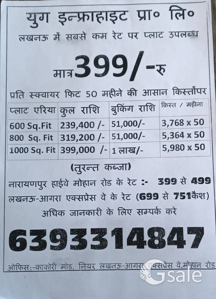 लखनऊ में सबसे कम रेट में प्लाट उपलब्ध हैं 