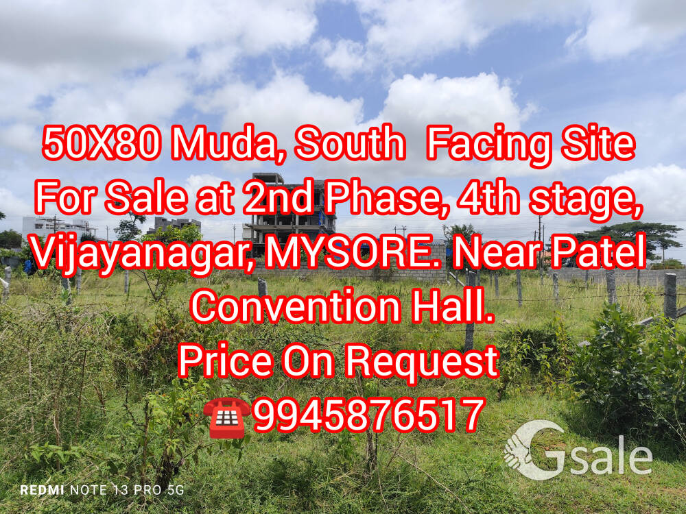 50X80 Muda, South Facing Site For Sale at 2nd Phase, 4th stage, Vijayanagar, MYSORE.40 Feet Road, Ne
