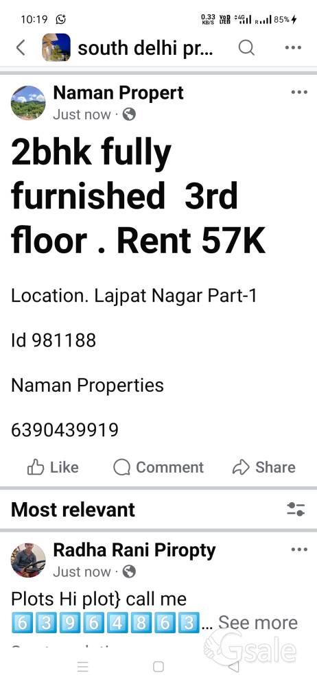 2bhk fully furnished  3rd  floor . Rent 57KLocation. Lajpat Nagar Part-1 Id 981188Naman Properties 6