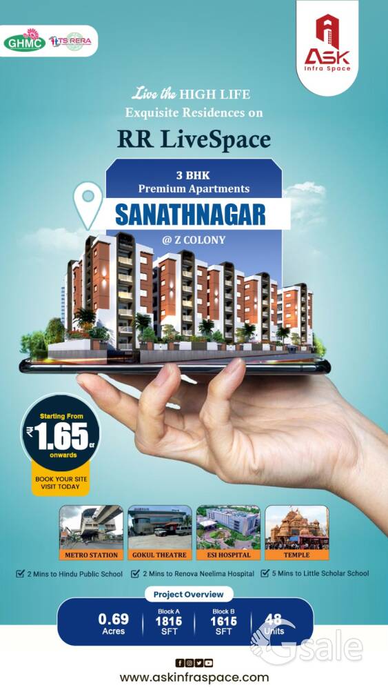 Premium 3 BHK Apartments at Sanath Nagar @ Z Colony