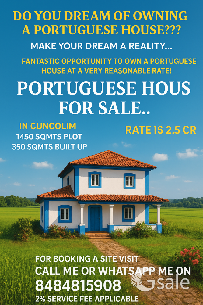 Portuguese House For sale In Goa CUNCOLIM 