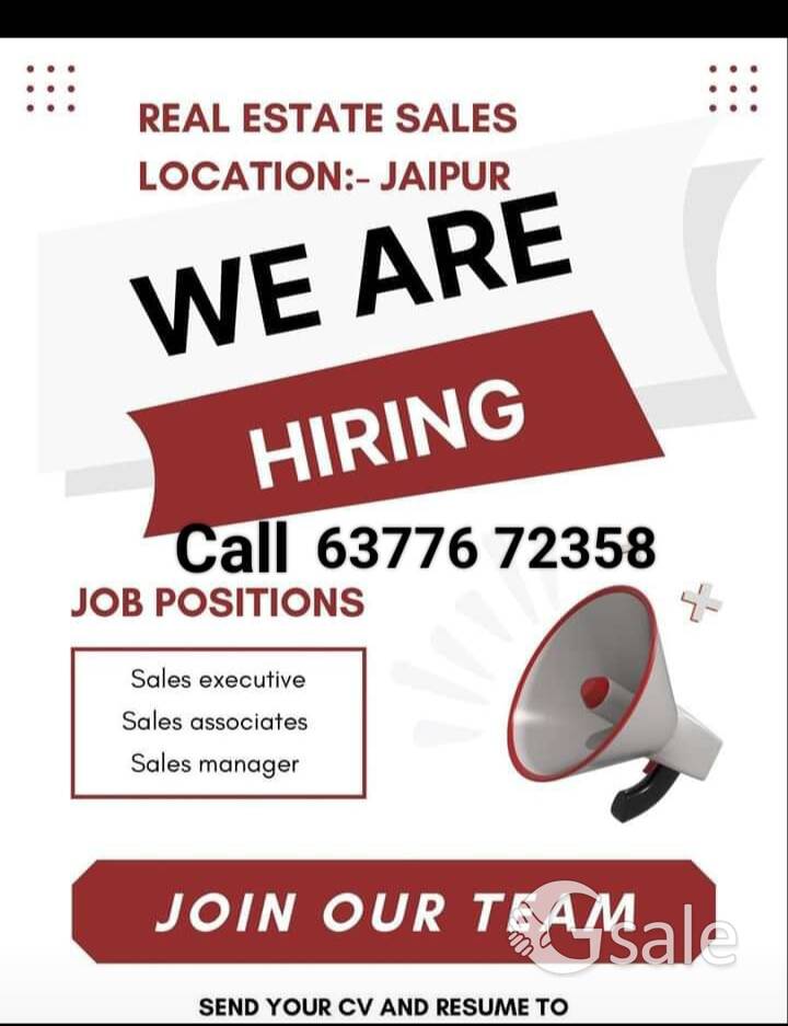 urgent requirement Jaipur Rajasthan me real estate me work karne ke liye male and female ki 