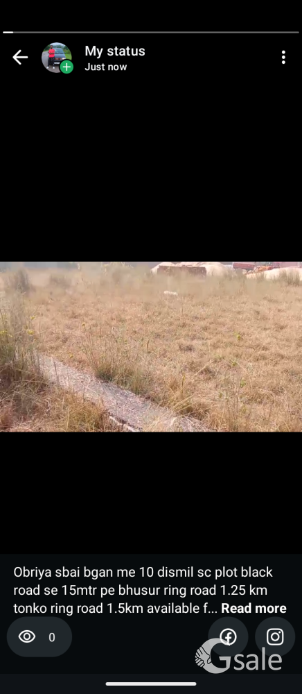 Obriya sbai bgan me 10 dismil sc plot black road se 15mtr pe bhusur ring road 1.25 km tonko ring roa