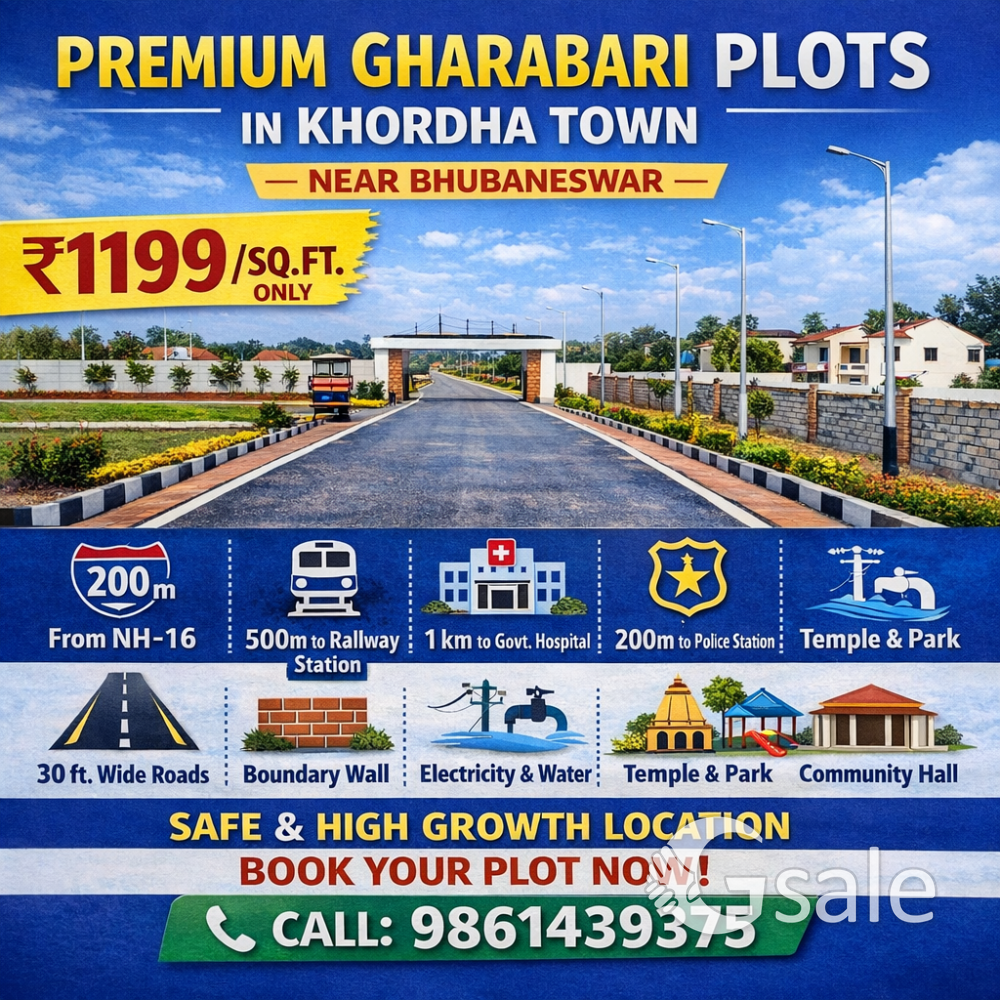Residential Plots for sale at Khordha Town. Just 200Meters from NH16. At affordable price.