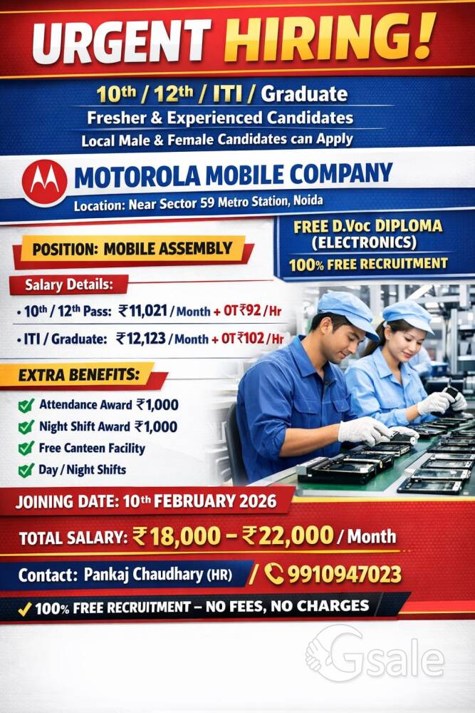 Urgent Hiring Motorola Mobiles company 
