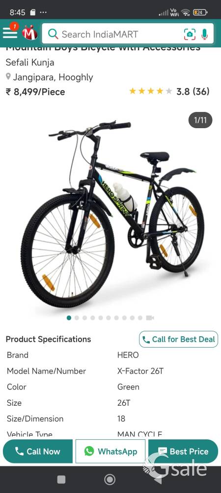 hero sprint model factor 26t black and green colour combination good condition with v brakes 