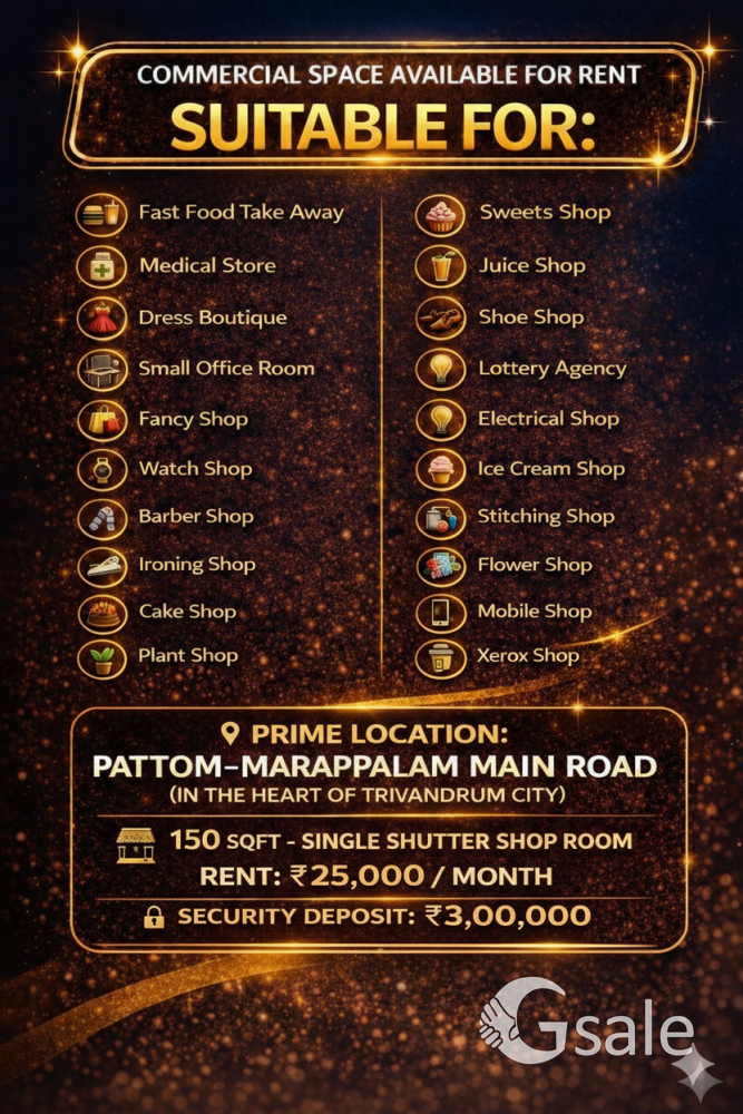 150 Sqft Shop For Rent at Pattom Marappalam Main Road 