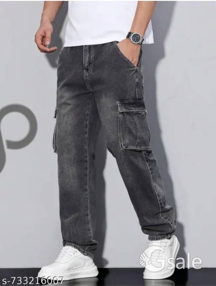 MENS CARGO MOM FIT GREY JEANS 