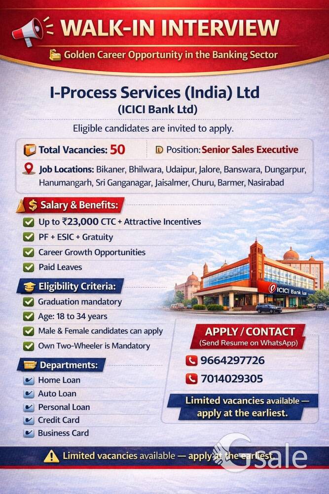 Job in India's tob Bank- Rajasthan