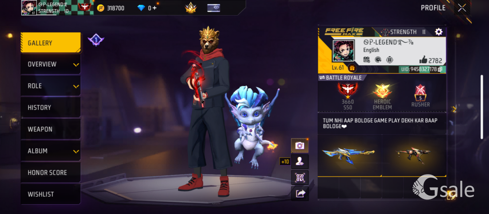 Free Fire Level 61 ID for Sale | 108 Skins | 18 Mythic | Heroic Rank