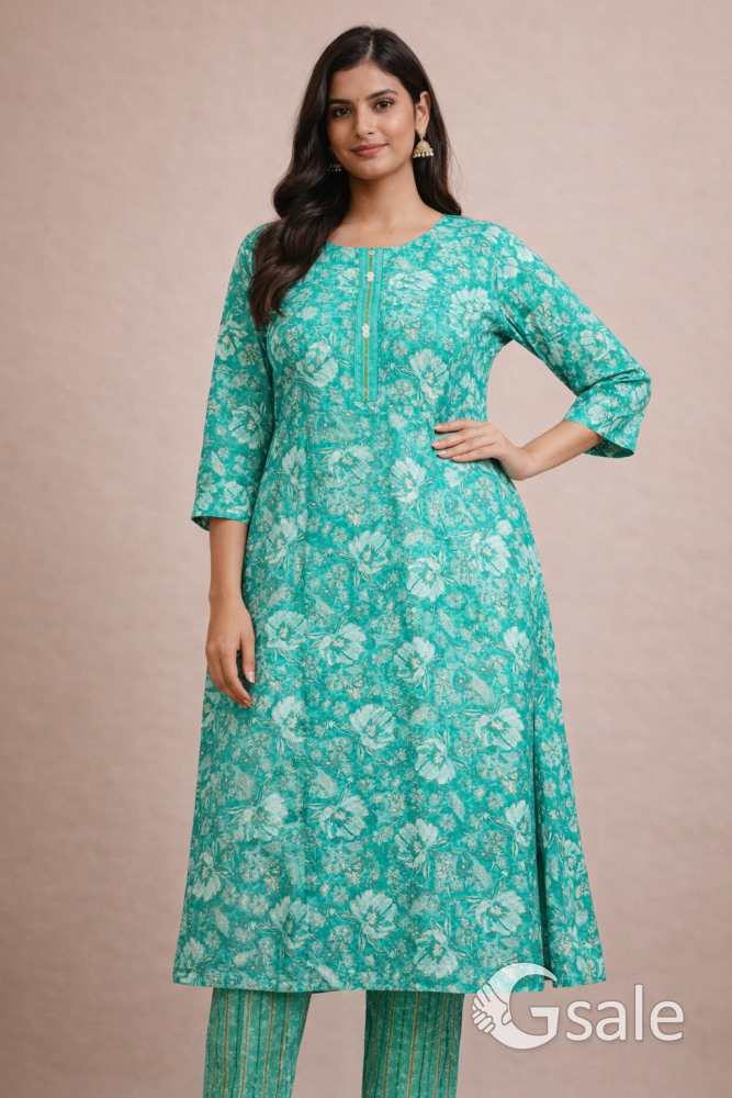 Floral Cotton Kurti 2-Piece Set 