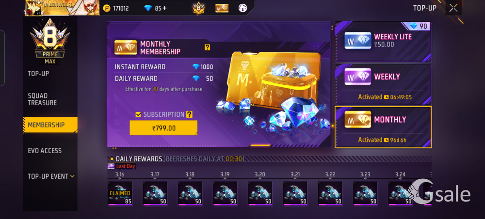 free fire level 8 prime id