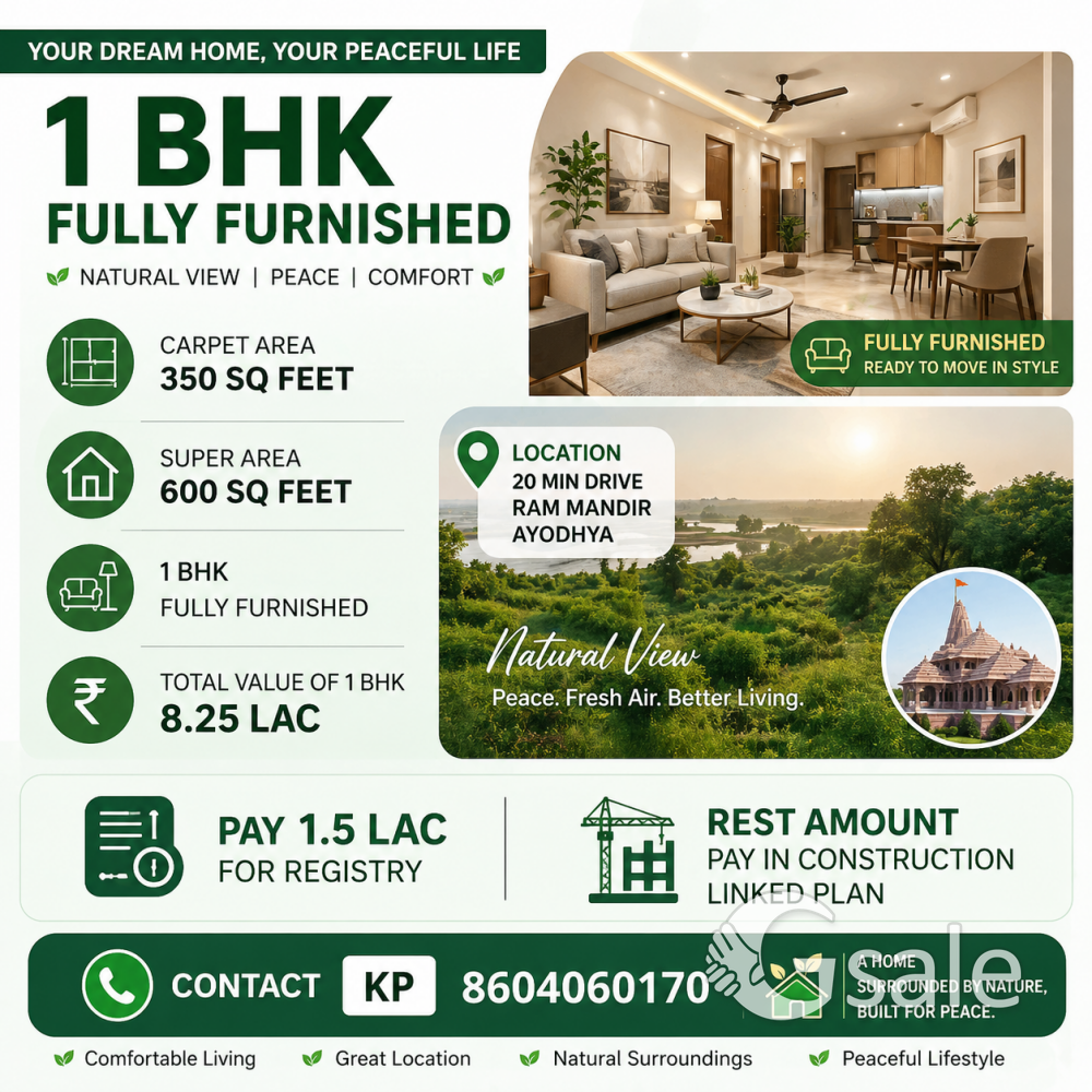 Ram mandir Ayodhya 1 bhk 8.25 lac only fully furnished 