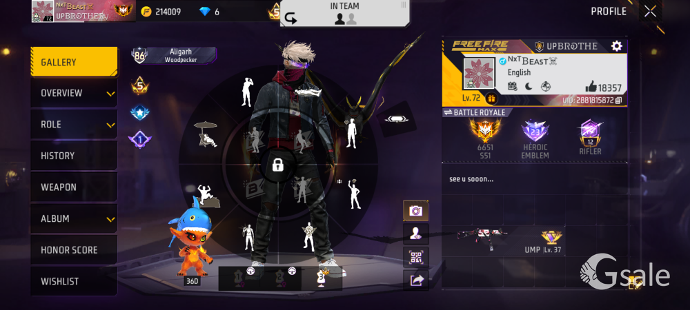 72 level Free Fire Id for sell