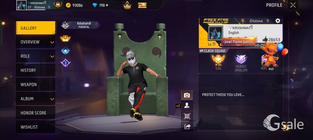 Free fire id sell - 5000 /-  6yrs old id 71 level