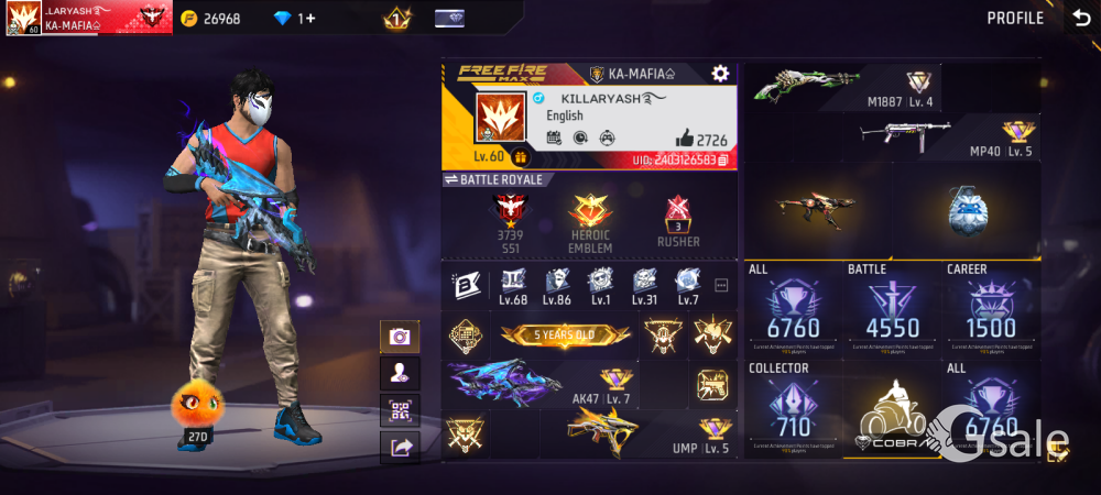 FREEE FIRE ID 60LEVEL 