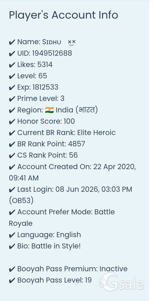 Lvl 65, 6 yrs old, Free Fire account.