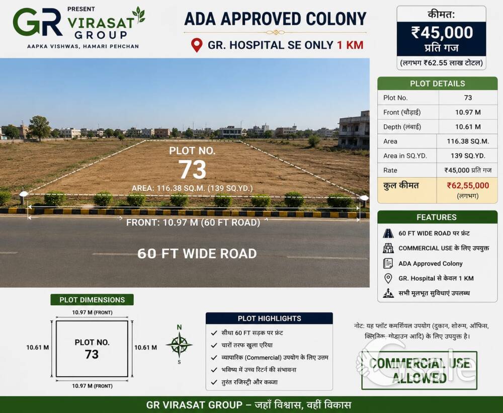 ADA Approved 139 Sq. Yard Residential Plot | Prime Location | ₹45,000/Sq. Yard | Negotiable